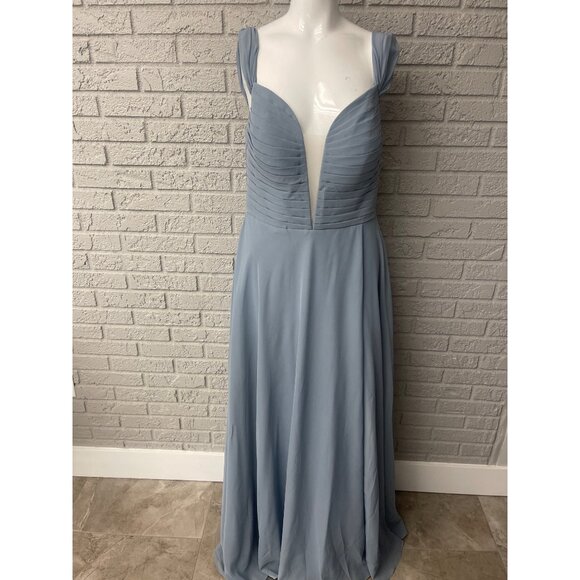 Happy Wedding Blue Pleated Lace-Up Back Bridesmaid Gown Size 12 - Picture 2 of 16